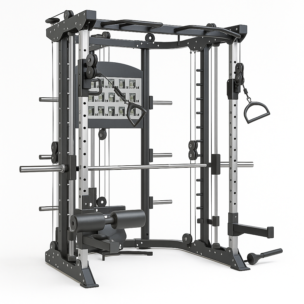 Functional Smith Trainer Built for Full-Body Workouts, 11-Gauge Steel Frame, Dual 90kg Stacks, Pull-Up Station