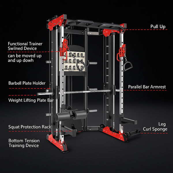 Functional Smith Trainer Built for Full-Body Workouts, 11-Gauge Steel Frame, Dual 90kg Stacks, Pull-Up Station