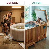 Cold Plunge Tub Engineered for Daily Recovery, Cedar Cabinet, Stainless Steel Basin, 1.5HP Chiller to 35°F — Before & After